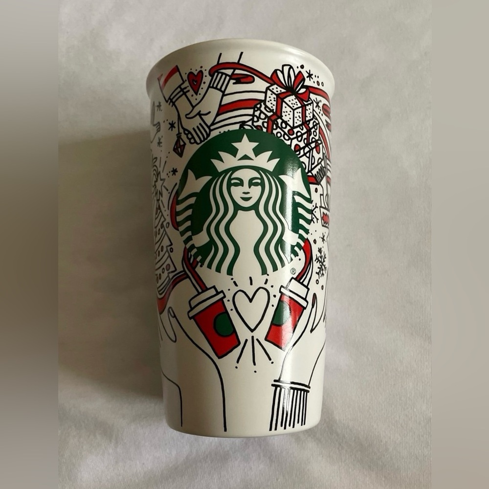 Starbucks Ceramic Christmas tumbler with plastic lid - 12oz